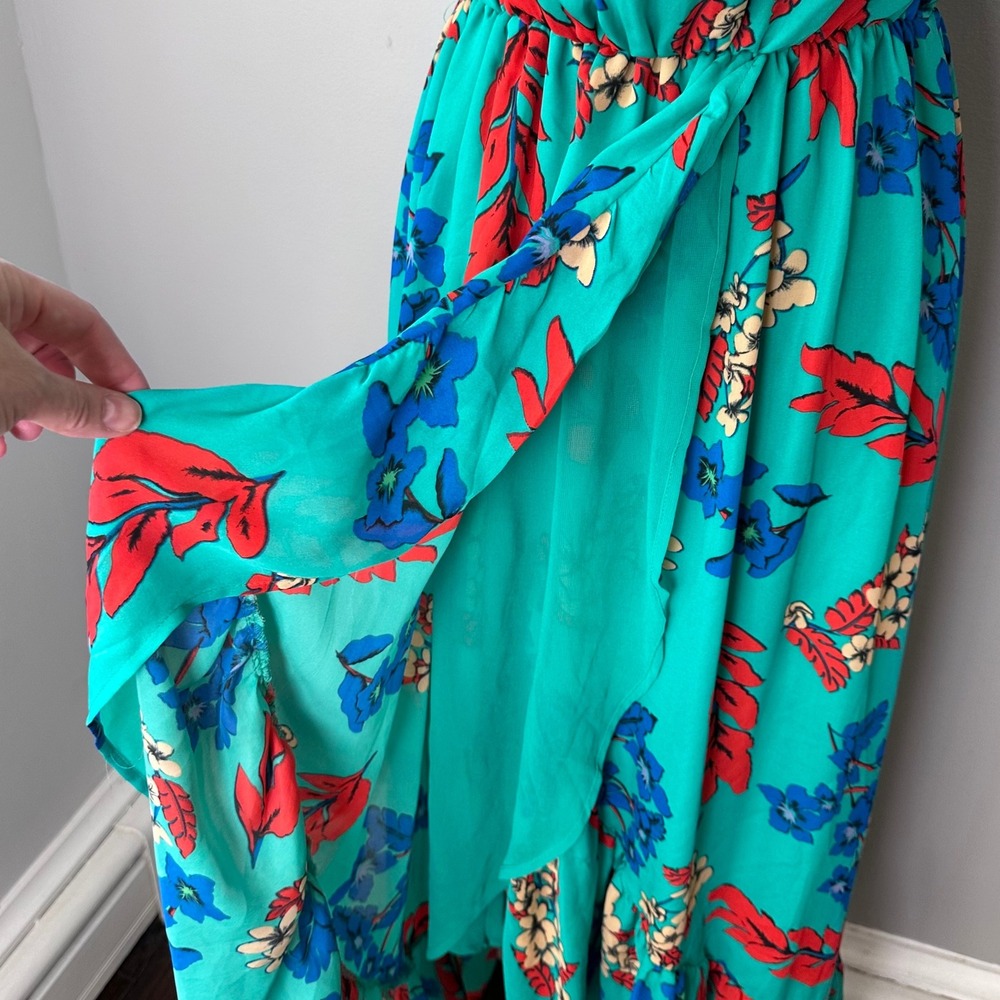 Belle Vere Maxi Dress Small Green Floral Print Off Shoulder Ruffle‎ Trim Cottage - Picture 9 of 16
